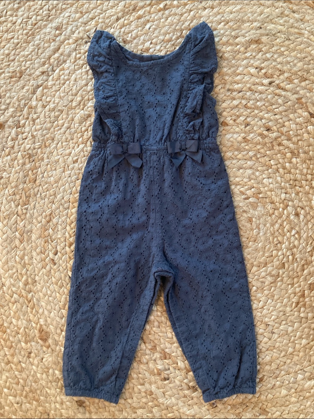 Max Studio Kids 18Mo Girls Navy Eyelet Bow Jumpsuit